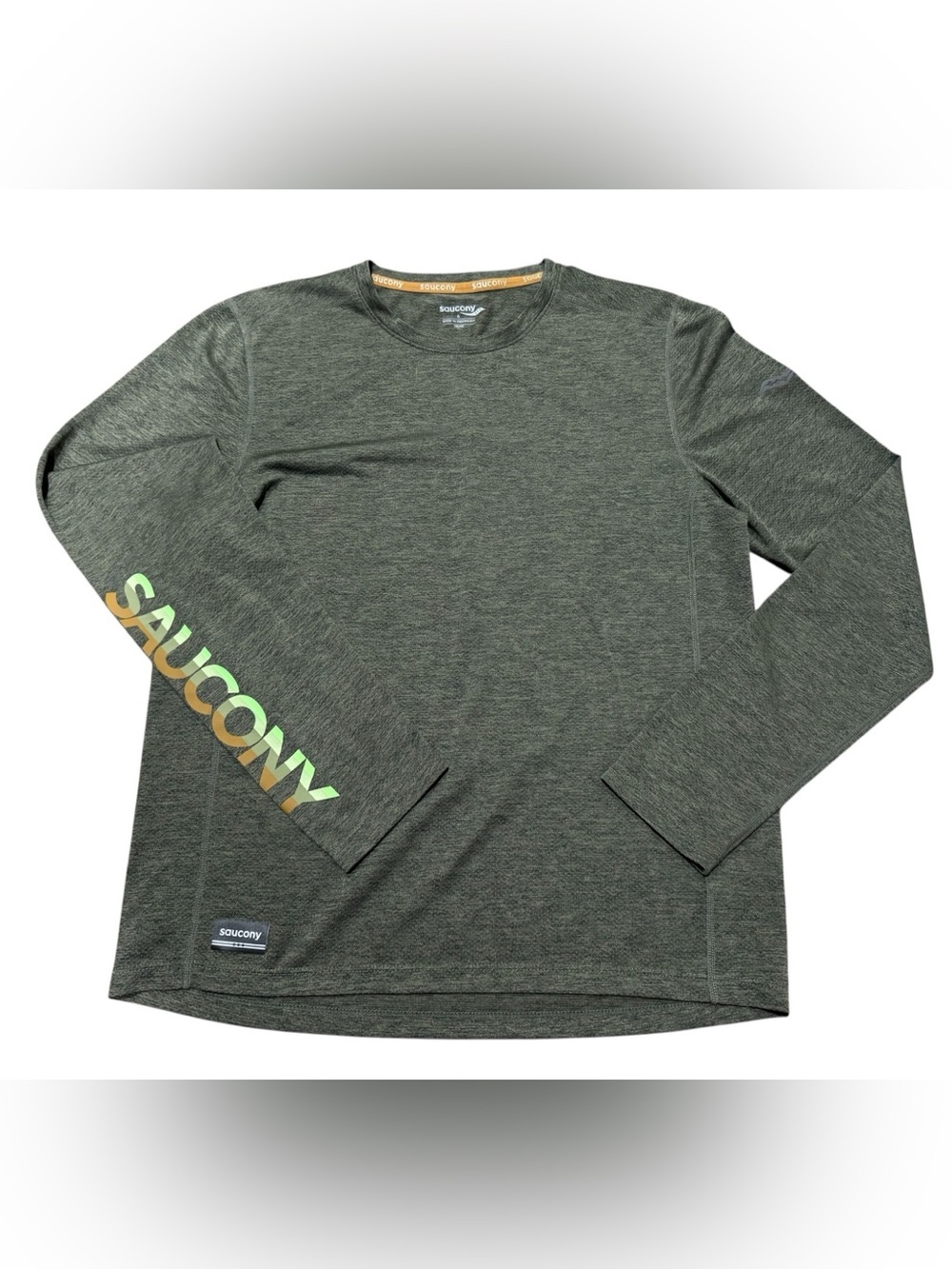 Saucony Men's Stopwatch Graphic Long Sleeve Size Small Dark Green Running Shirt